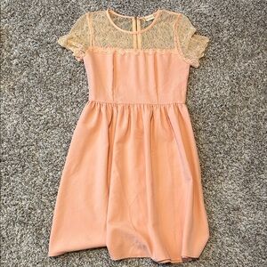 Peach Lace-Yoke Party Dress